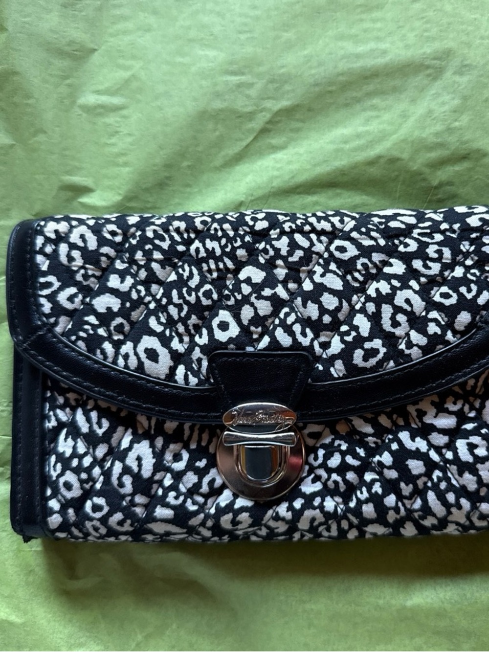 Vintage Vera Bradley! Quilted Black & White Leopard Print Women's Clutch